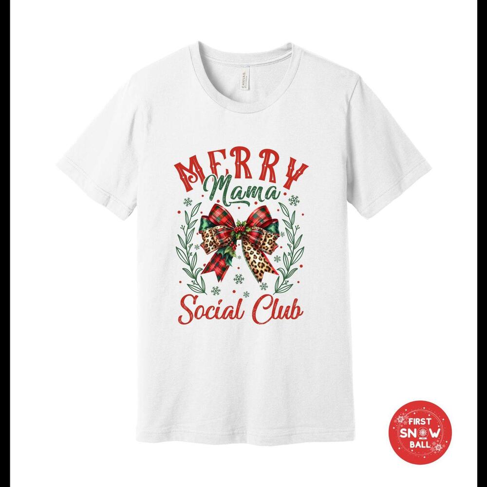 Merry Mama Christmas T-shirt, Cute Holiday Graphic Tee for Moms, Xmas Cotton